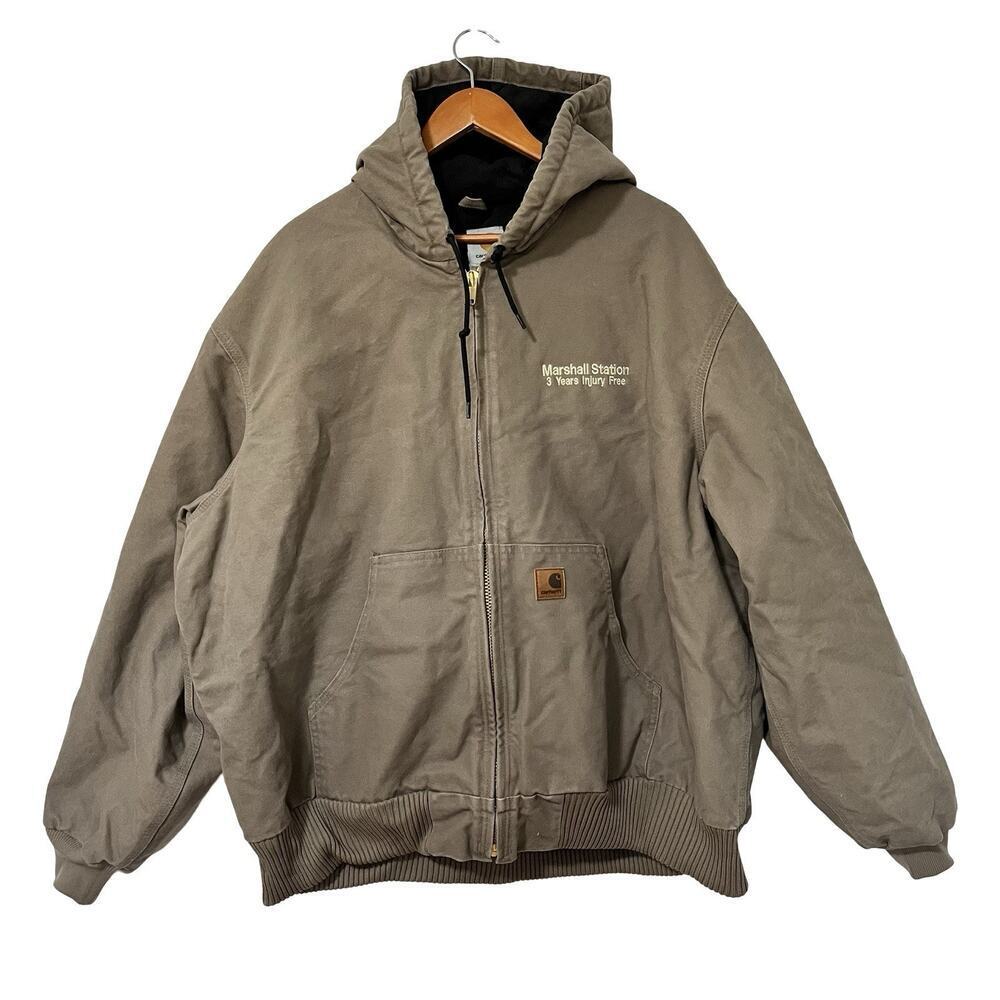 Vtg Carhartt Men's J130 Hooded Lined Canvas Work Jacket Size 2xl Brown Logo